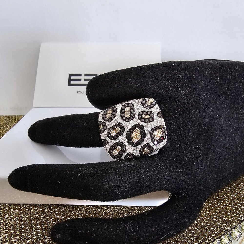 14K Yellow Gold Multi Color Diamond Panther Print ring,  size 9 - Picture 12 of 12